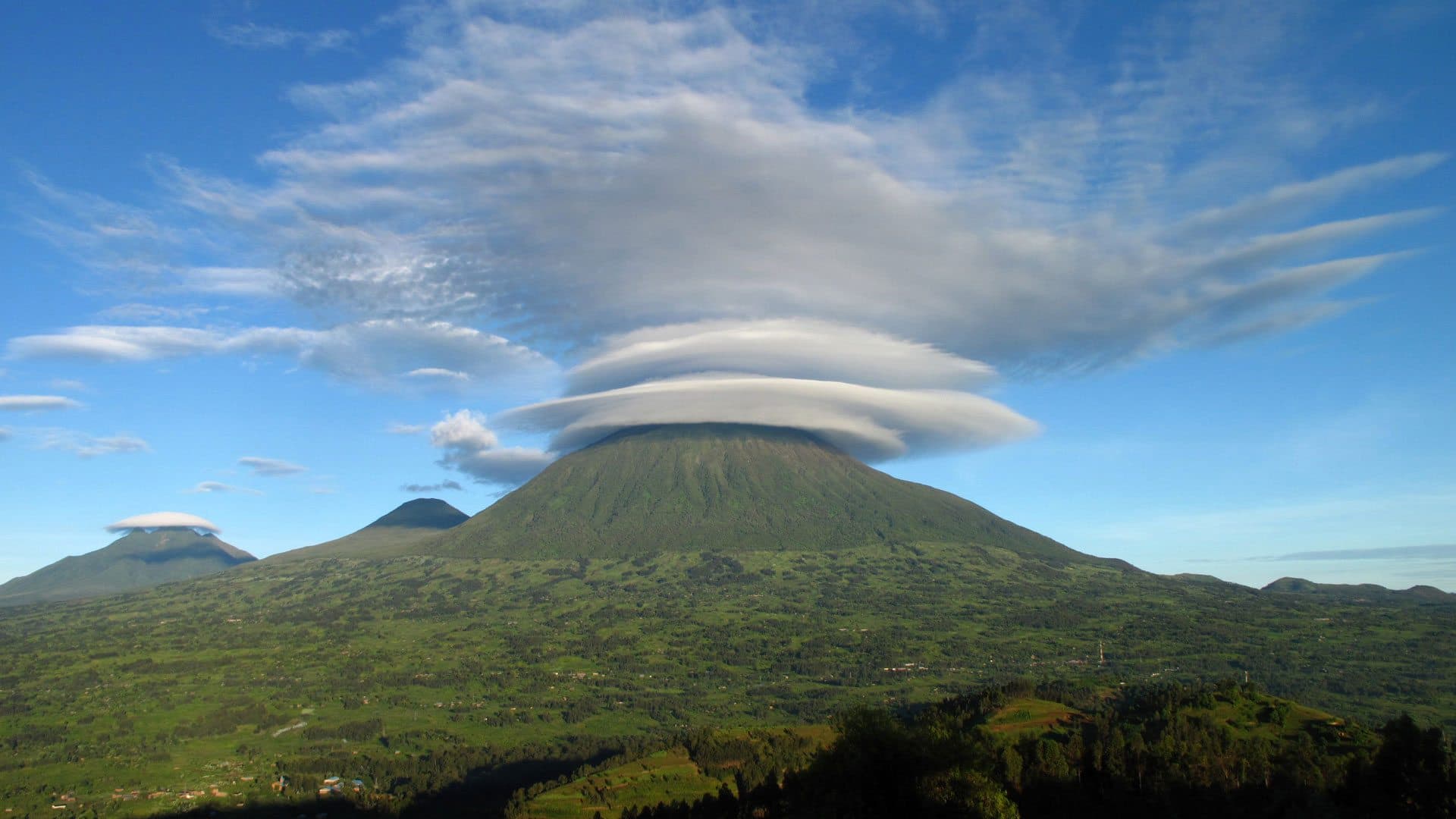 The Virunga Volcanoes shrouded in cloud, Rwanda